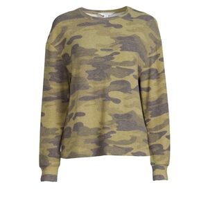 Time and Tru NWT Women's Relaxed Fit Long Sleeve Hacci Crew Neck Camo Top 892